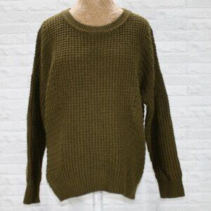 MADEWELL Sweater Wool Alpaca Blend Fisherman Knit Heavy Oversized Olive Medium